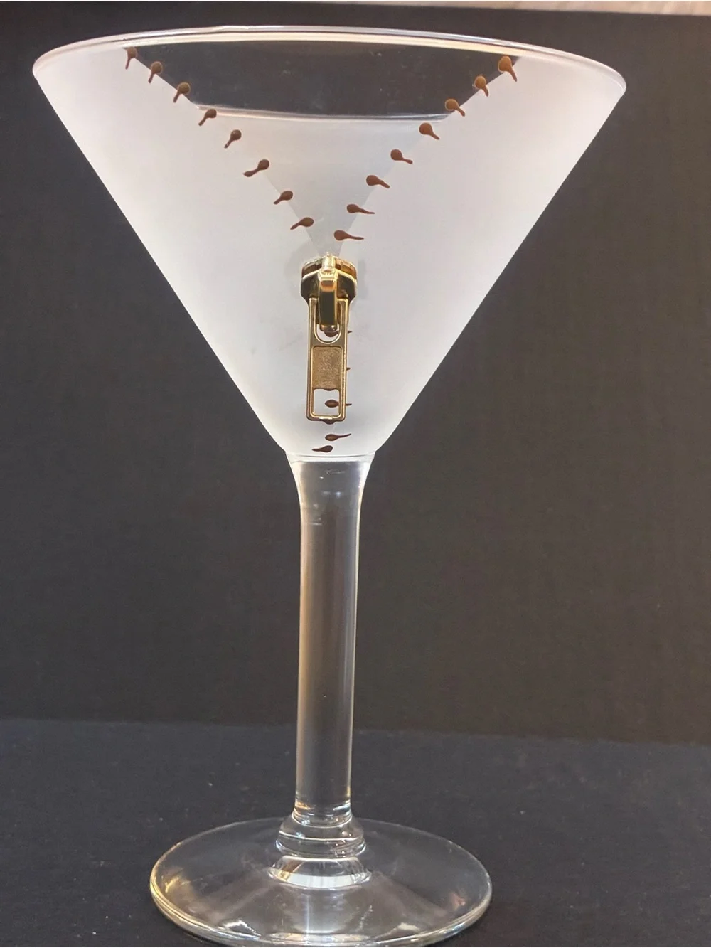 Frosted Martini Asrta Glasses with Gold Zipper Accent - Set of 2